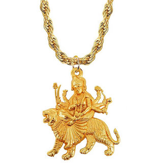                       M Men Style Religious Jewellery Lord Maa Durga Sherawali Mahakali Locket  Gold Plated Caps Rudraksha Mala    Pendant                                              