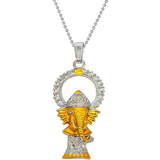                       M Men Style Lord Shree Ganesh Locket Chain Cubic Zirconia Zinc Metal  Silver Gold Stainless Steel God Pendant                                              