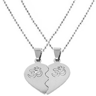                       M Men Style Valentine Gift Trendy Love Borken Heart Lovers Two Om Jewelry  Gift Silver Stainless Steel  Pendant                                              