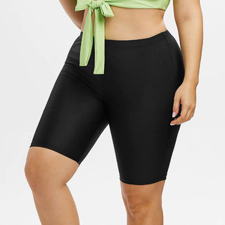                      eDESIRE Plus Size 4 Way Stretchable Cotton Lycra Workout / Gym Cycling Yoga Shorts Pants for Women  Girls (Black)                                              
