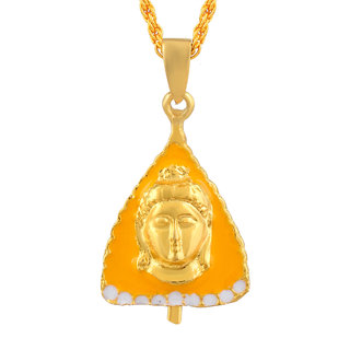                       MissMister Brass 1 Micron real Goldplated Yellow Enamel Betel leaf Pan Lord Budhha Pendant (MM4430PCOM)                                              