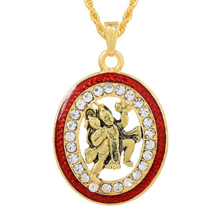                       MissMister Gold mixed Brass Red Meenakari White CZ BajrangBali Hanuman Pendant Hindu Temple Jewellery (MM7723PCKL)                                              