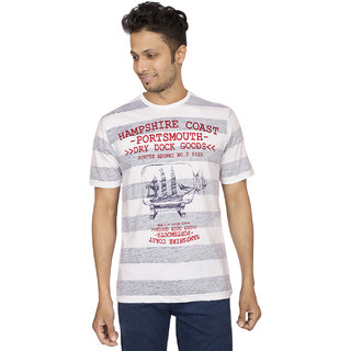 Red Line White Aop Printed Round Neck T-Shirt