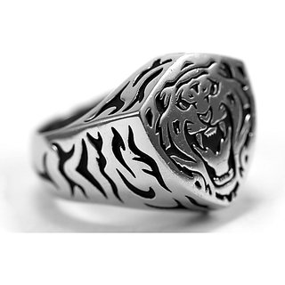                       Jaipur Gemstone-Tiger  Head  Stainless Steel Never Fading Silver Ring for Men Boys                                              