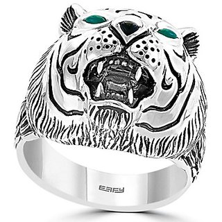                       Jaipur Gemstone-Brass Silver plated Antique finish Tiger head design fashion ring for men and women                                              