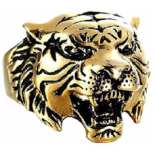                       Jaipur Gemstone-Creative Natural Jewelry Tiger Head Ring Men's Personality Retro Fashion Metal Brass Plated Ring                                              