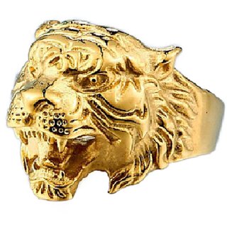                       Jaipur Gemstone-Stunning Ring Band Vintage Gothic Biker Tiger Head Rings Stainless Steel Gold Plated Nice Craftmanship                                              