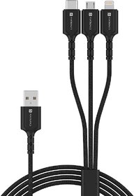 Portronics Konnect A Trio POR-1313 Multifunctional Fast Charging Cable Micro,Type-C and Lightning (Black)