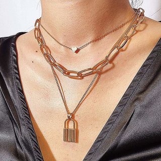 Minha Fashion Women Punk Vintage Multilayered Gold Plated Chain Choker Necklace