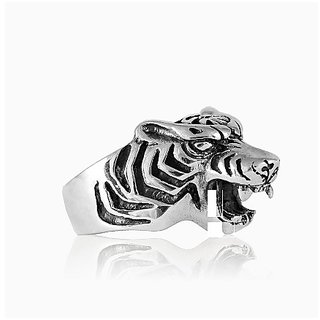                       Ceylonmine-Silver Stainless Steel Vintage Tiger Biker Ring for Men & Boys                                              