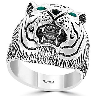                       Ceylonmine-Brass Silver plated Antique finish Tiger head design fashion ring for men and women                                              
