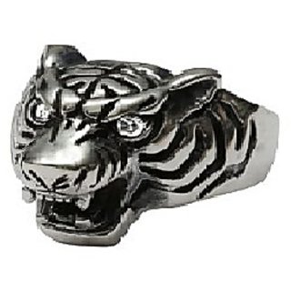                       Ceylonmine-Stylish Silver Tiger Stainless Steel Finger Ring for Men and Boys                                              