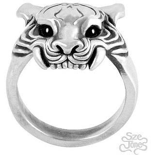                       Ceylonmine-Tiger  Head  Stainless Steel Never Fading Silver Ring for Men Boys                                              
