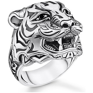                       Ceylonmine-Stylish Silver Tiger Stainless Steel Finger Ring for Men and Boys                                              