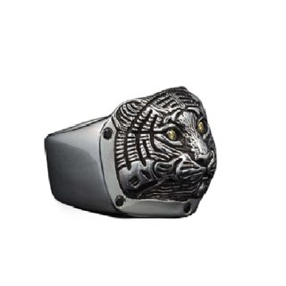                       Ceylonmine-Silver Stainless Steel Vintage Tiger Biker Ring for Men & Boys                                              