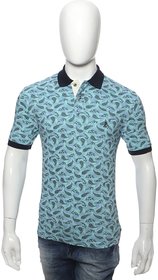 Red Line Men's Aqua Printed Polo Collar T-Shirt