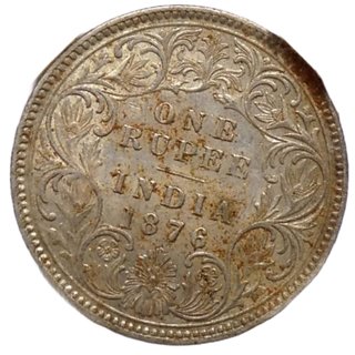                       ONE RUPEES 1876 VICTORIA UNC SILVER COIN                                              