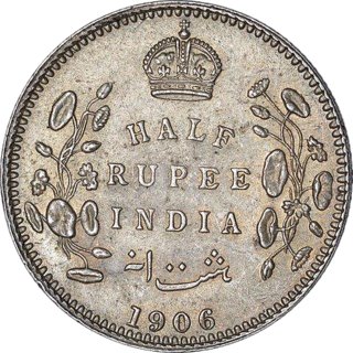                       HALF RUPEES 1906 SILVER COIN unc condition                                              