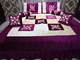 PEPONI 8 Pcs Designer Velvet Lycra King Size Bedding Set with 1 Bedsheet, 2 Pillow Covers, 2 Cushions, 2 Bolsters and 1