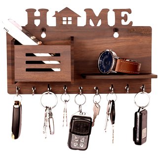 POCKESTER HutBox Wood Key Holder(9 Hooks, Brown)