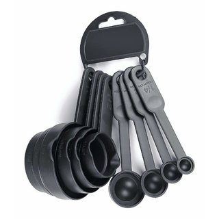 Karnavati Black Plastic Measuring Cups And Spoons Set (8 Pieces)