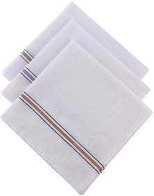 Bella 100 Cotton Premium Collection Handkerchief Hanky For Men - Pack of 3 -WhiteStriped XL King Size