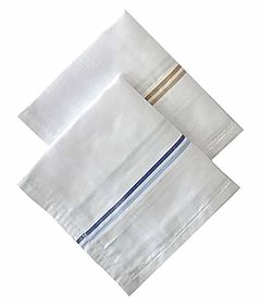Bella 100 Cotton White Striped XL King Size Handkerchief Hanky For Men - Pack of 2