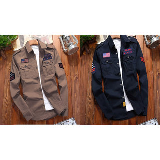 Solid Casual Double Pocket Shirt (Combo 