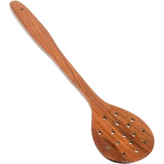                       Handcrafted Wooden Slotted Turner Round Spatula / Wooden Slotted  Turner Spoon Dark Brown pack of 1                                              
