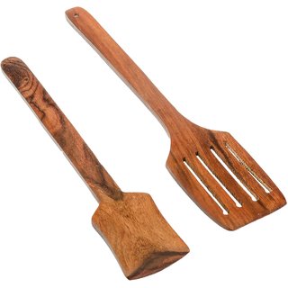                       Handcrafted Wooden Slotted Turner  Solid Turner Spatula/ Wooden Spatula  pack of  2                                              