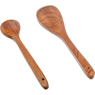 Handcrafted Wooden Rice Spoon  Solid Serving Spoon/ Wooden Non Stick Serving Spoons pack of 2