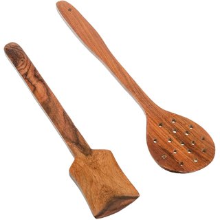 Handcrafted Wooden Slotted Turner  Slotted Turner Round / Wooden Ladles/ Wooden Serving  Cooking Spoon