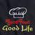Sun Multiple Kitchen Apron with 2 Front Pockets for Male or Female - Red / Navy Blue (Good Food Good Life)