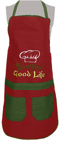 Sun Multiple Kitchen Apron with 2 Front Pockets for Male or Female - Red / Green (Good Food Good Life)