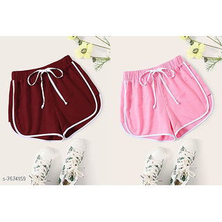 Code Yellow Women maroon And Pink Shorts Combo