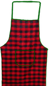 Sun Multiple Check print Black Kitchen Apron with Single Front Pocket for Male or Female (Red-Check)