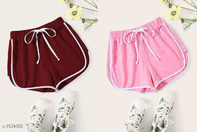 Elizy Women maroon And Pink Shorts Combo