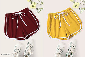 Elizy Women Mustured And Maroon Shorts Combo