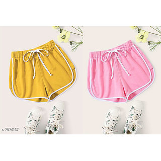 Code Yellow Women Mustured And Pink Shorts Combo