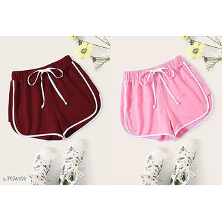                       Elizy Women maroon And Pink Shorts Combo                                              