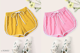Elizy Women Mustured And Pink Shorts Combo