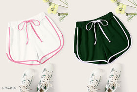 Elizy Women White And Sea Green Shorts Combo