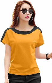 Attitude Jeans Color Block Mustered Black Round Neck Top