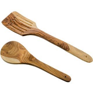                       Handcrafted Wooden Slotted Turner  Rice Serving Spoon pack of 2                                              