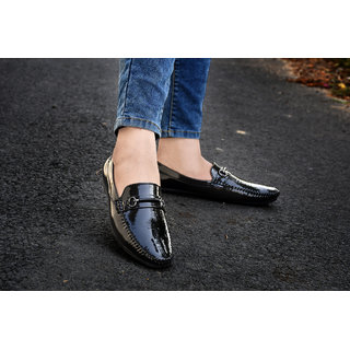 Vinayaco Black Leather Loafers For Men