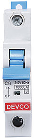 DEVCO 1-Pole-06-Amp (C-Curve 10kA) MCB01006C MCB