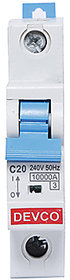 DEVCO 1-Pole-20-Amp (C-Curve 10kA) MCB01020C MCB