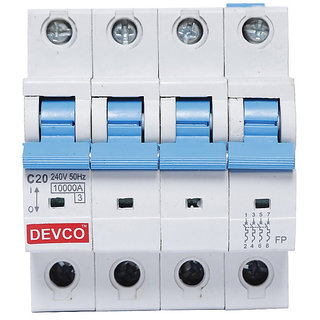 Buy DEVCO 4-Pole 20-Amp (C-Curve 10kA) MCB40200C MCB Online @ ₹669 from ...