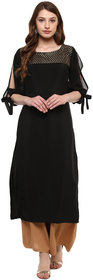Ziyaa Women's Black Colour 3/4Th Sleeve Crepe Straight Kurta