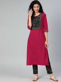 Ziyaa Women's Pink Colour Solid Straight Crepe Kurta